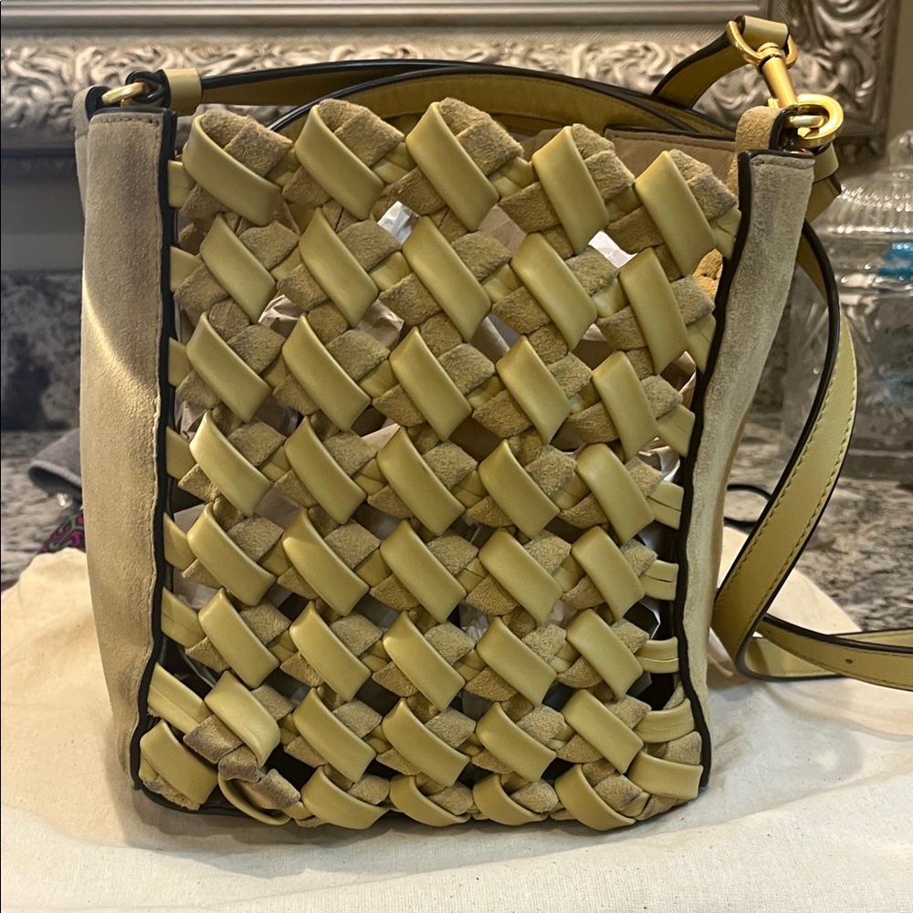 Tory Burch Yellow and Tan Woven Shoulder Bag - Picture 2 of 6